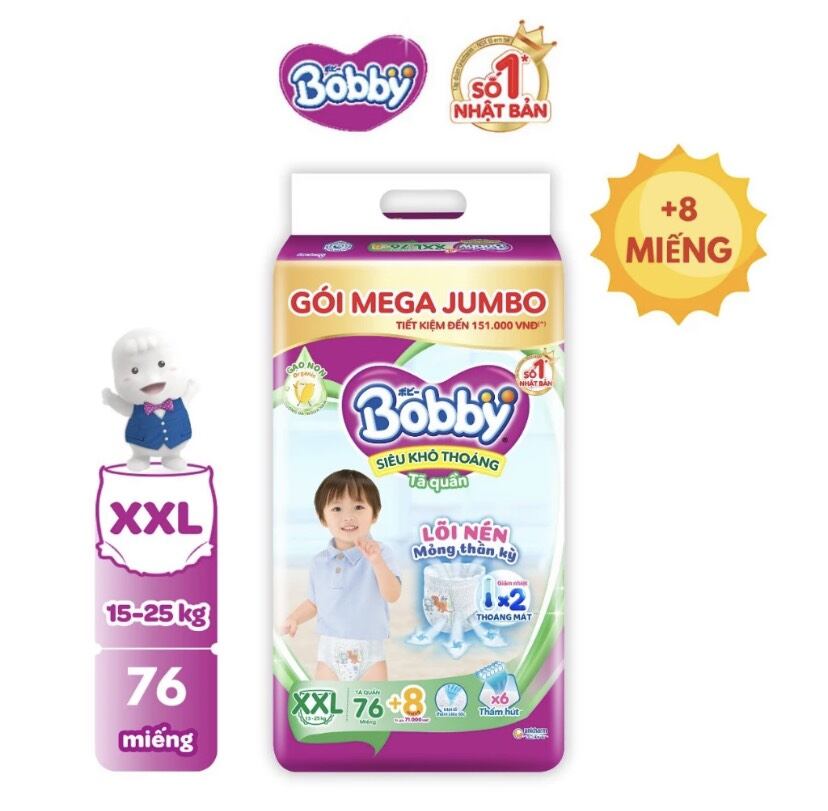 TẶNG 8 MIẾNG. TẢ QUẦN BOBBY XXL76 MIẾNG