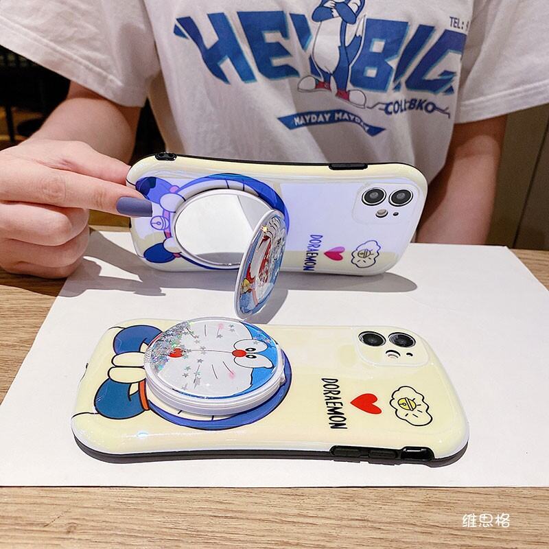 Ốp Điện Thoại Di Động Thích Hợp Dùng Cho Iphone XR Doraemon Gương Xmax Cát Chảy 12Mini Trái Tim XS Ánh Sáng Xanh iPhone 11Promax SE2 Đáng Yêu 7P Hoạt Hình 8Plus Kèm Gương Gương Kính Trang Điểm Silicone I