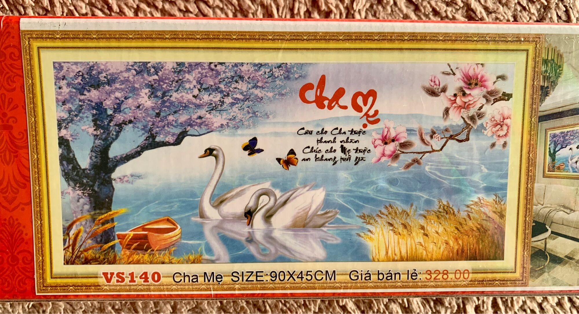 Tranh đính đá cha mẹ đôi thiên Nga lv513 kt 91x46cm - Tranh tự đính