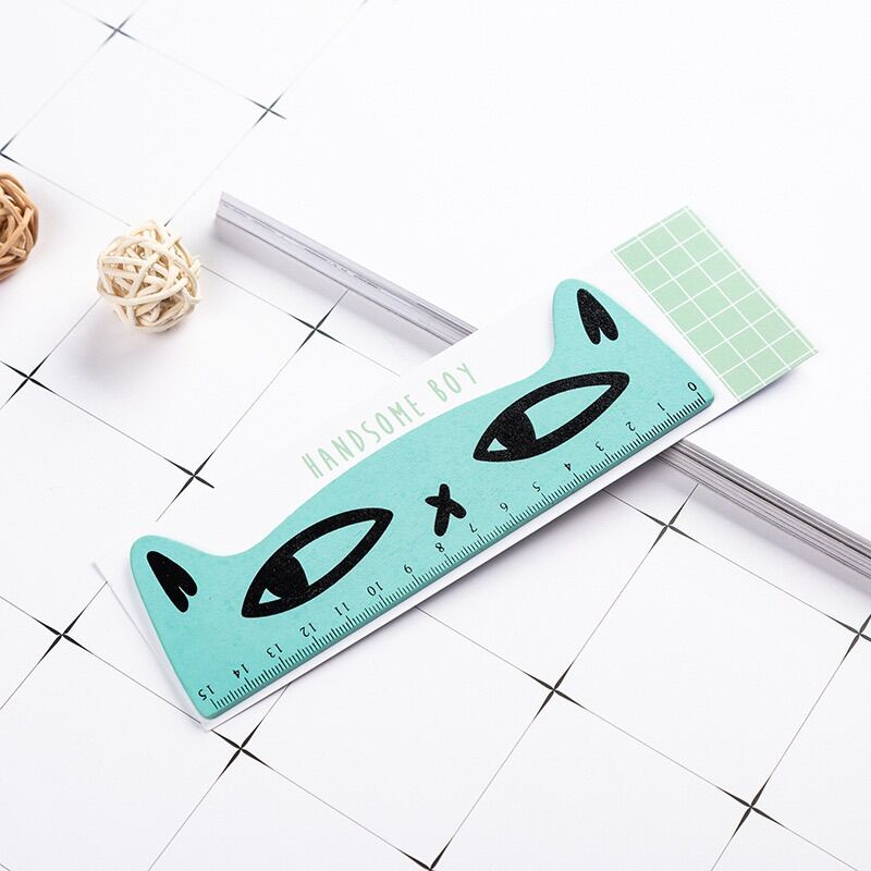 Thước kẻ gỗ dài 15cm hình mèo mắt to