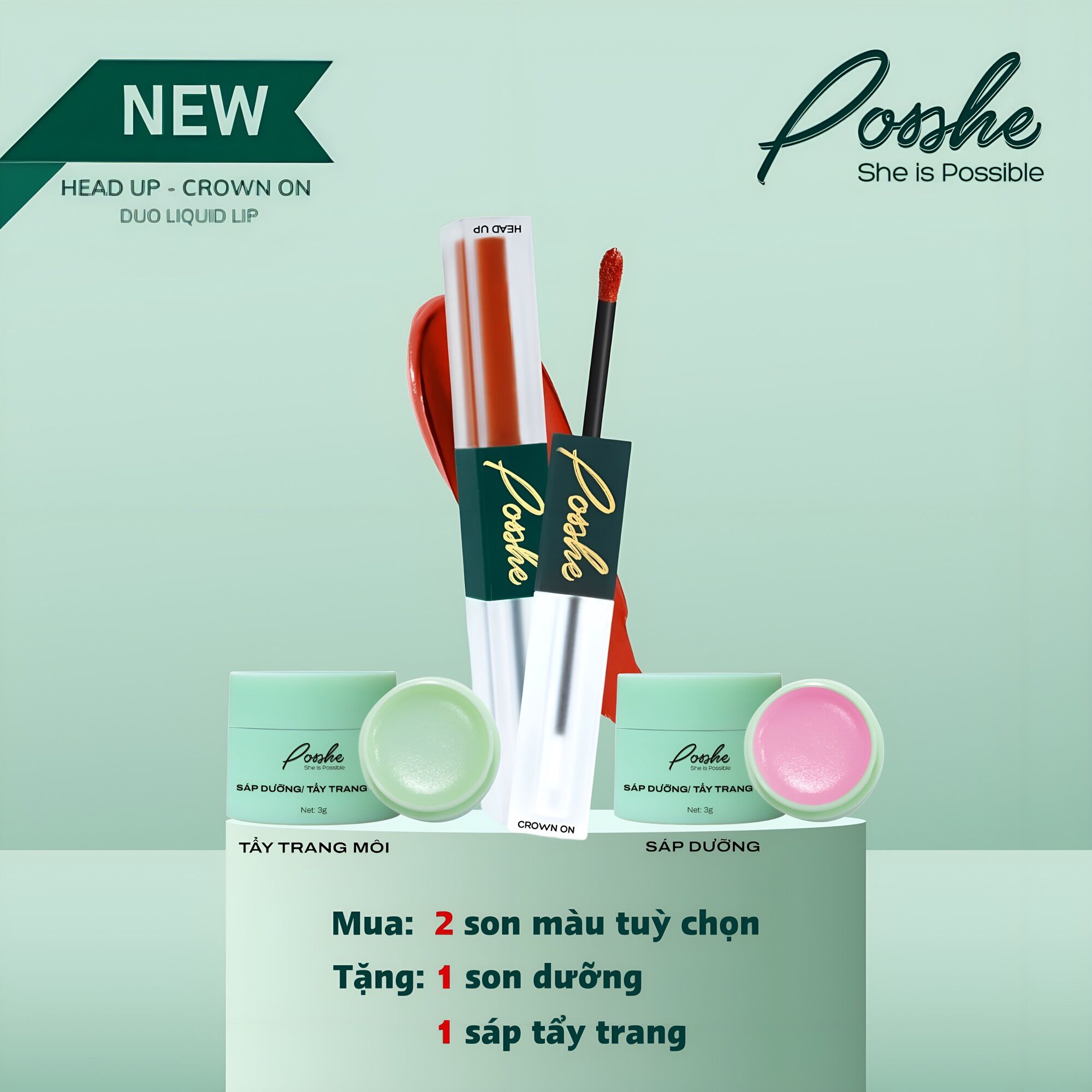 Son kem lì posshe 2 đầu chính hãng - version mới bền màu 16h
