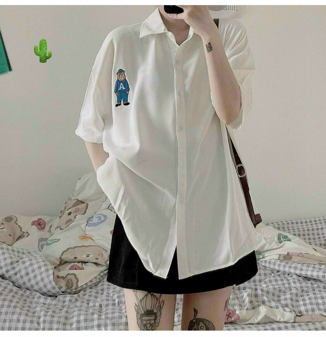 Áo sơ mi in hình gấu a