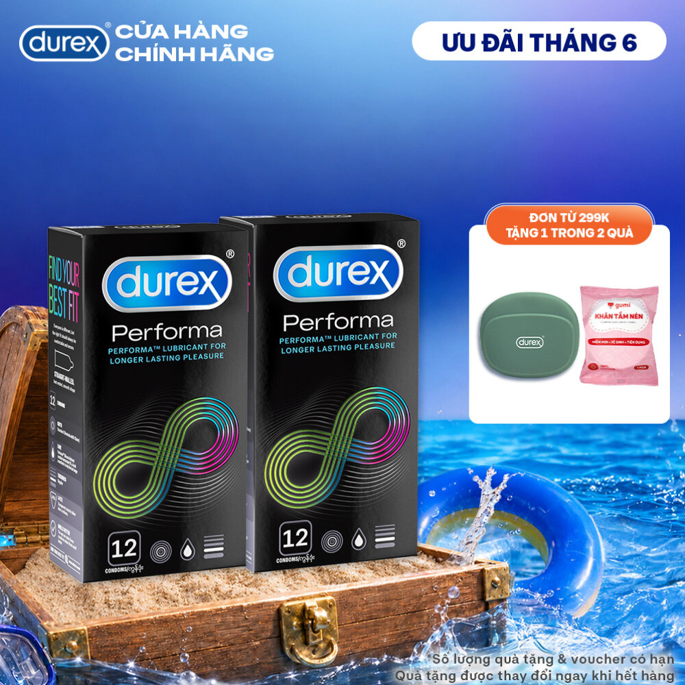 Bộ 2 hộp bao cao su Durex Performa kéo dài thời gian, size 52mm, 12 bao/hộp