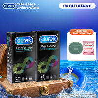 Bộ 2 hộp bao cao su Durex Performa kéo dài thời gian, size 52mm, 12 bao/hộp