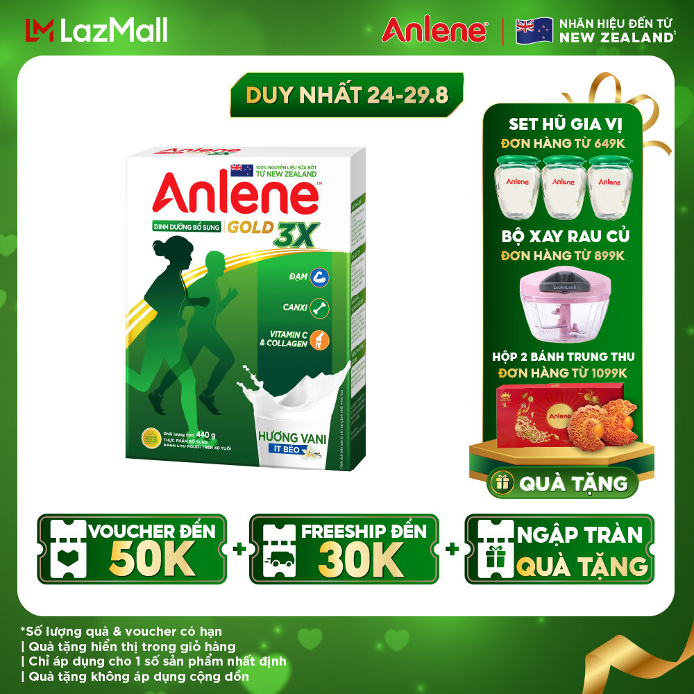Sữa bột Anlene Gold 3X hương Vanilla hộp giấy 440g