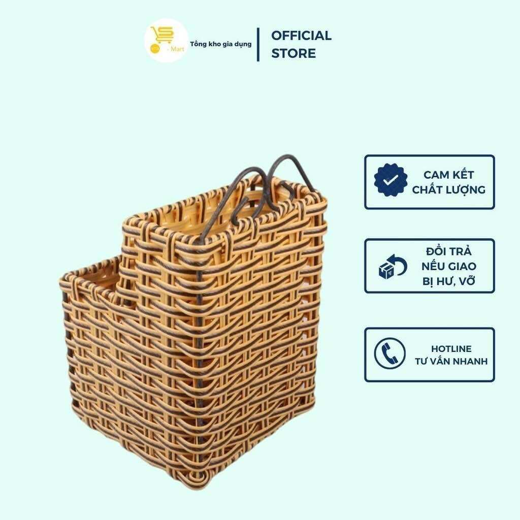 Ống Đựng Muỗng Đũa Giả Mây, Ống Đũa Mây 2 Ngăn Tròn - Vuông Tiện Lợi, Cao Cấp  MTA-MART2