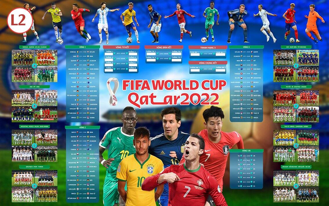 Tranh Dán Tường L2 Lịch thi đấu bóng đá FiFa World Cup 2022 tranh
