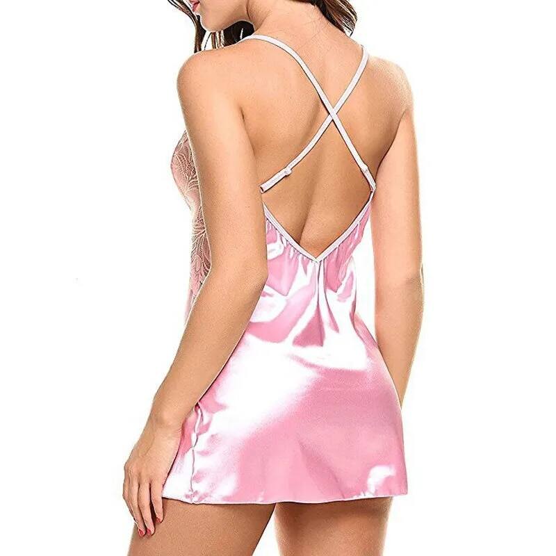 Gợi cảm lụa satin đêm đầm không tay nighties cổ chữ v thoải mái áo lót lụa nữ bộ đồ ngủ ren đồ ngủ váy ngủ