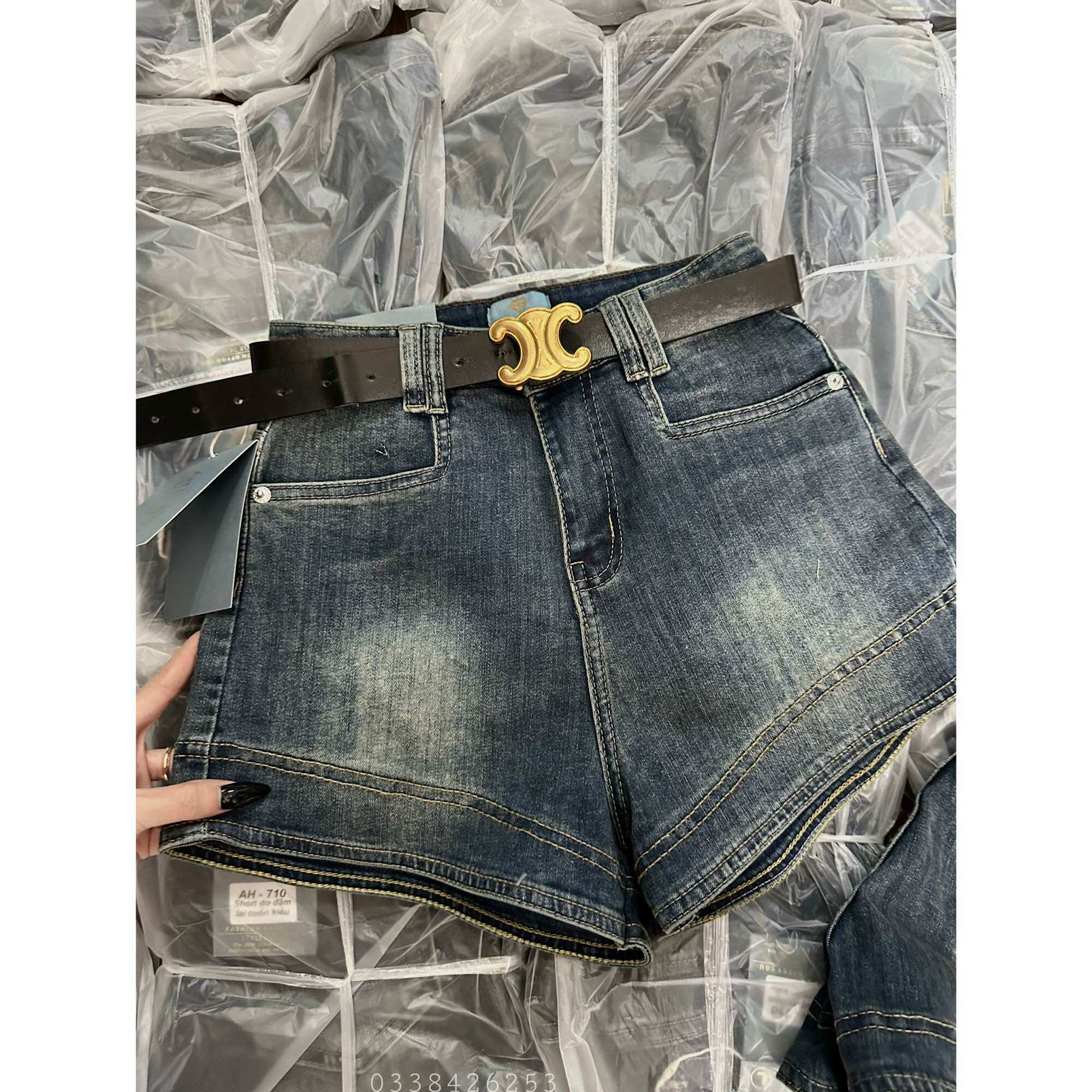 (Hình thật sản phẩm )quần short jeans lưng cao co dãn