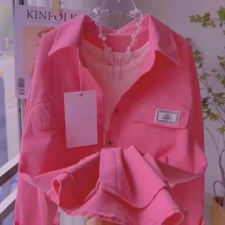 Áo Khoác Sơ Mi Candy Style HongKong Phong Cách Mới 2025 Áo Khoác Dài Vừa Phải Áo Sơ Mi Dáng Rộng Thư