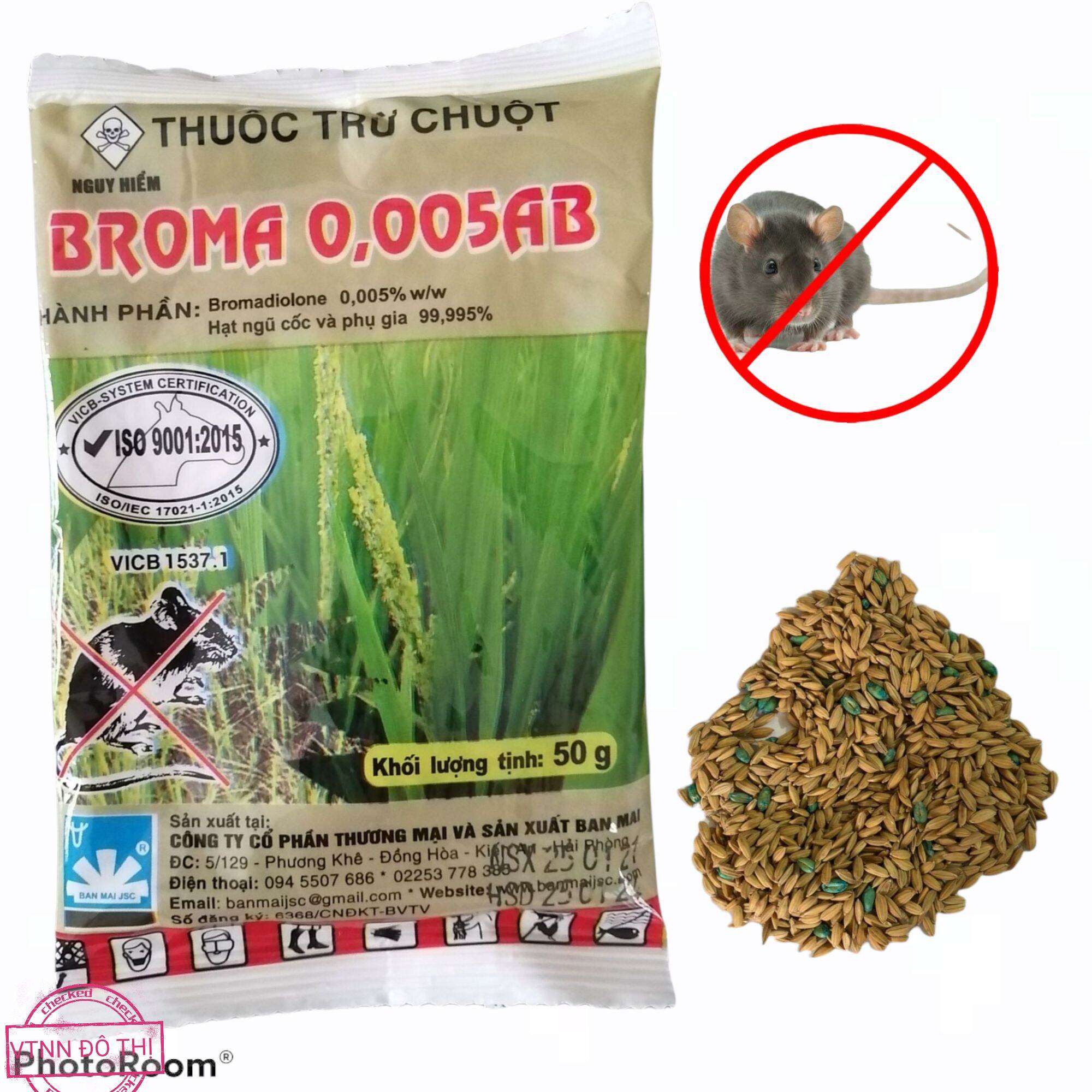 Bả diệt chuột dạng thóc trộn sẵn Broma 0,005AB gói 50gr