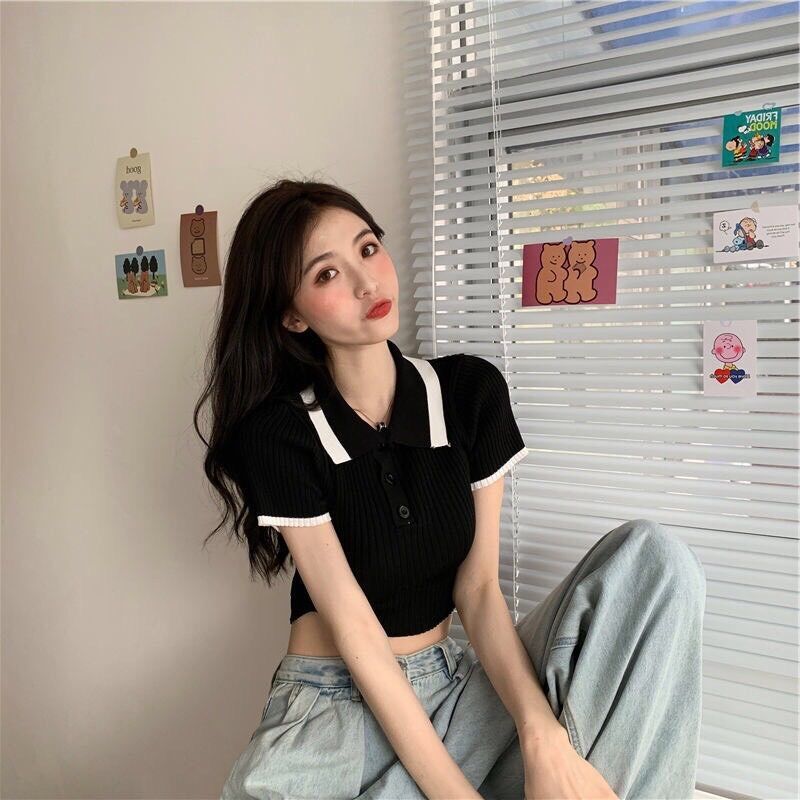 Áo croptop cổ trụ bẻ siêu hot VL1