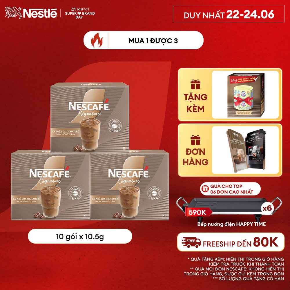 Combo 3 hộp Cà phê sữa NESCAFÉ Signature Hộp 10 gói THƠM NỒNG VỊ ĐẬM