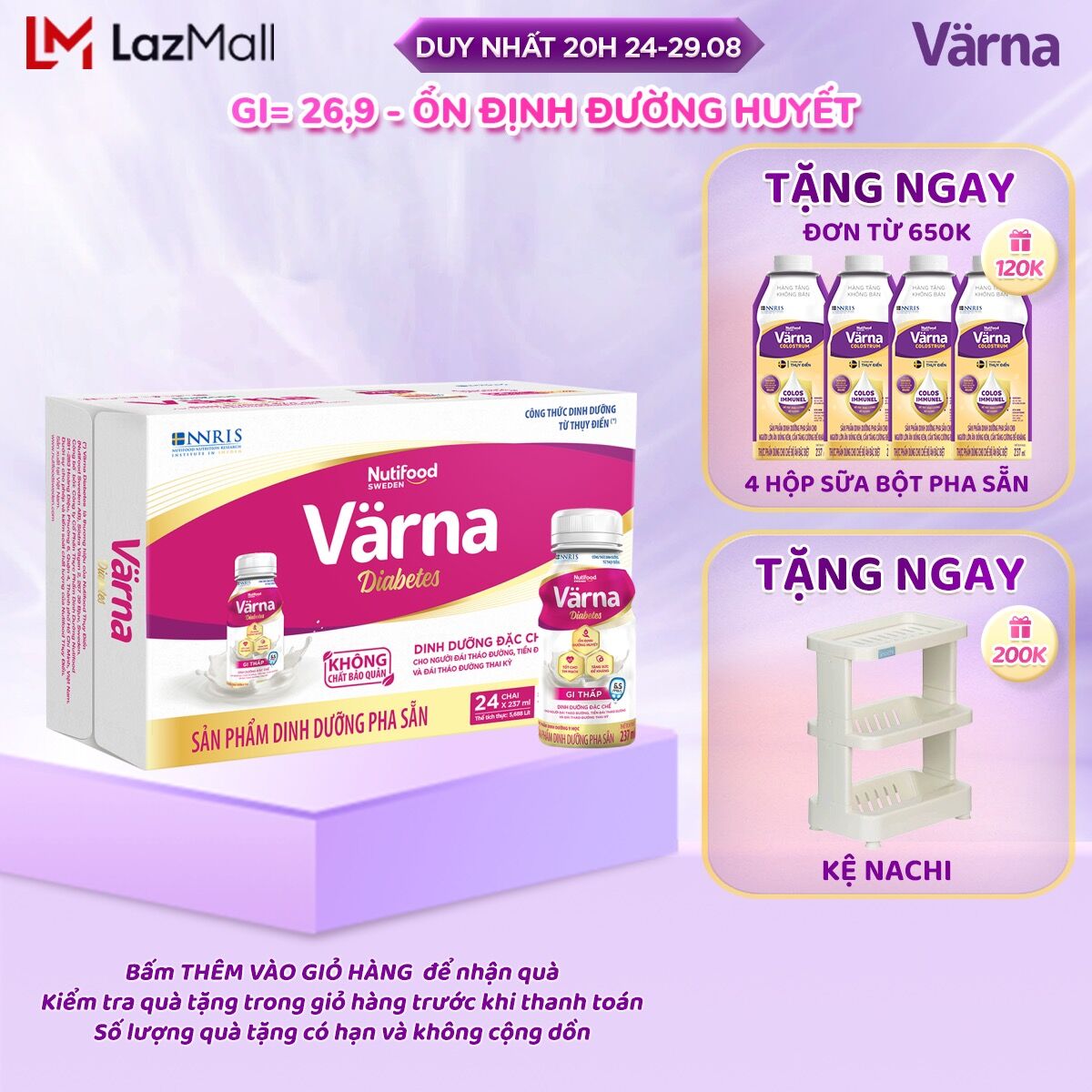 Thùng sữa bột pha sẵn Värna Diabetes - Ổn định đường huyết - Varna
