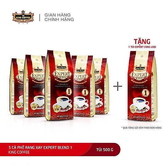 Combo 5 cà phê rang xay expert blend 1 king coffee - túi 500g + tặng 1 túi expert cùng loại