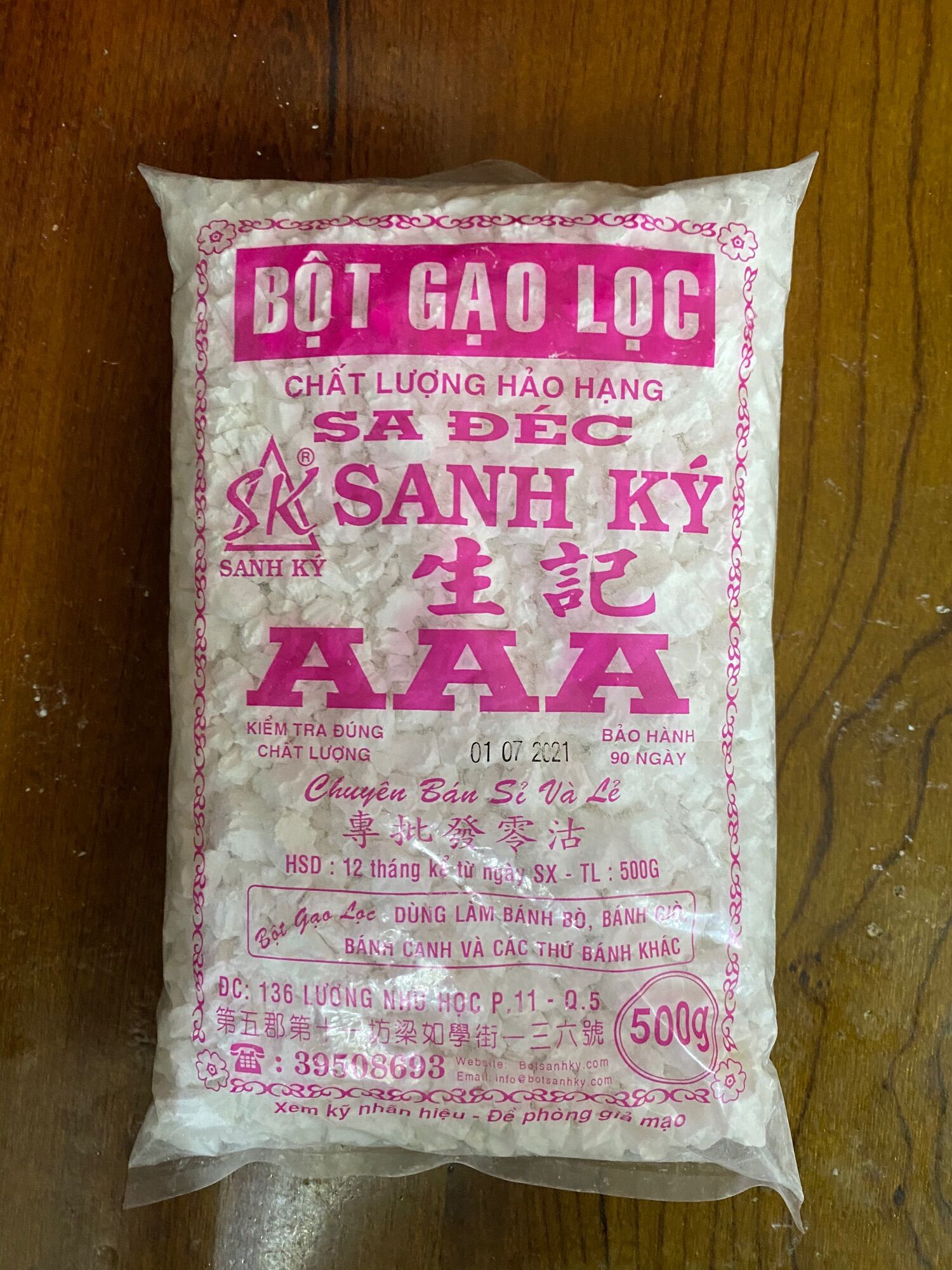Bột gạo lọc sanh ký 500gr