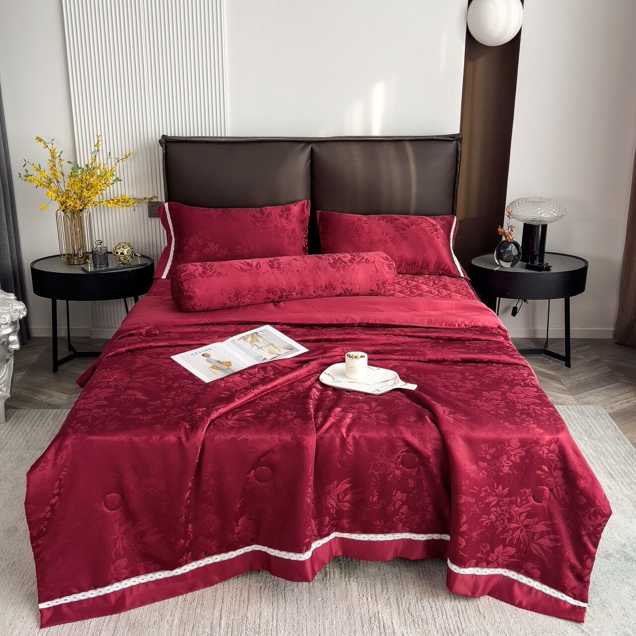 Bộ chăn ga gối lụa trần bông 5 món mềm mát