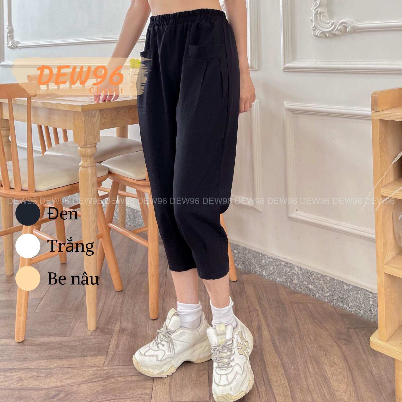 Quần baggy đũi nữ cạp chun lưng cao, quần đũi nữ dáng lỡ ống bo có túi trước