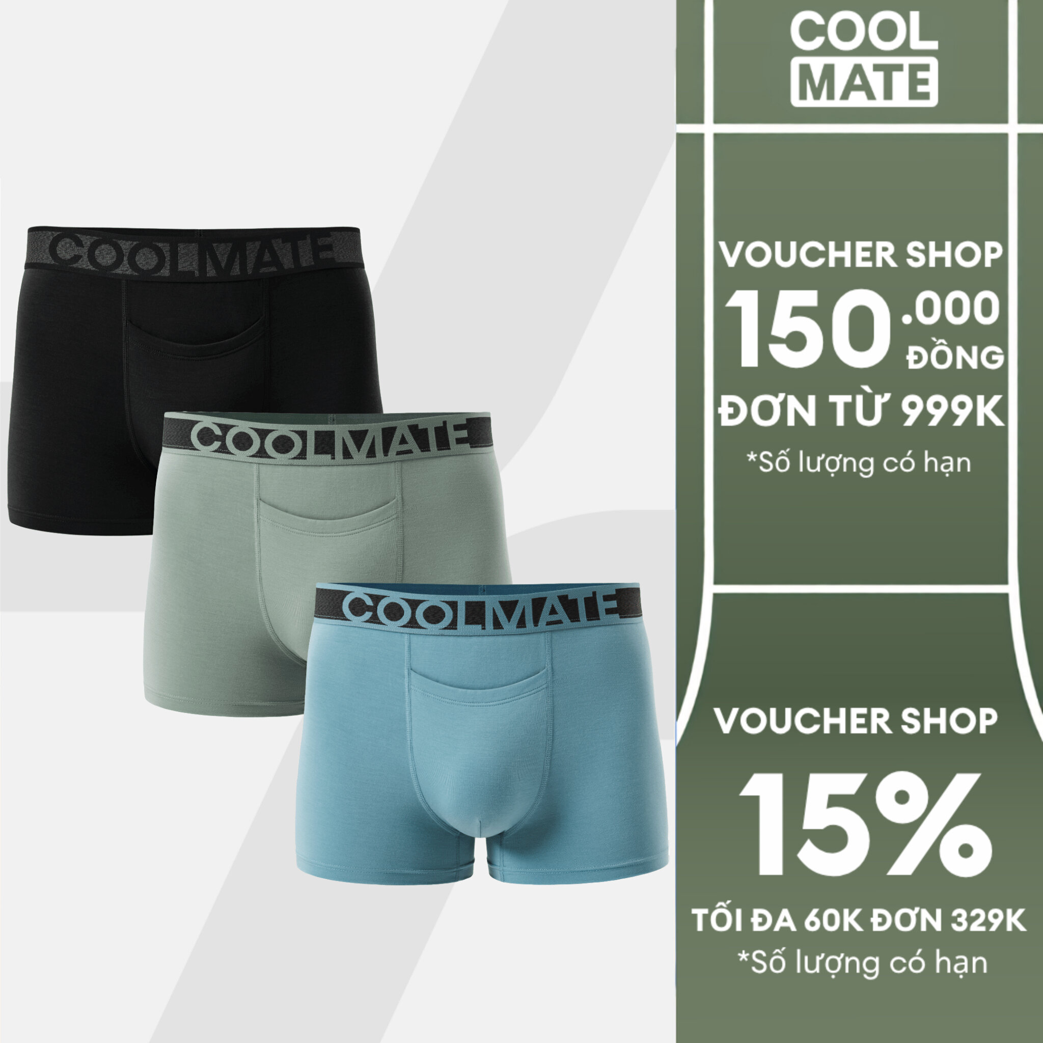 Combo 3 Quần Lót Trunk khe moi Lenzing Modal mềm mại, kháng khuẩn, thấm hút tốt - Coolmate