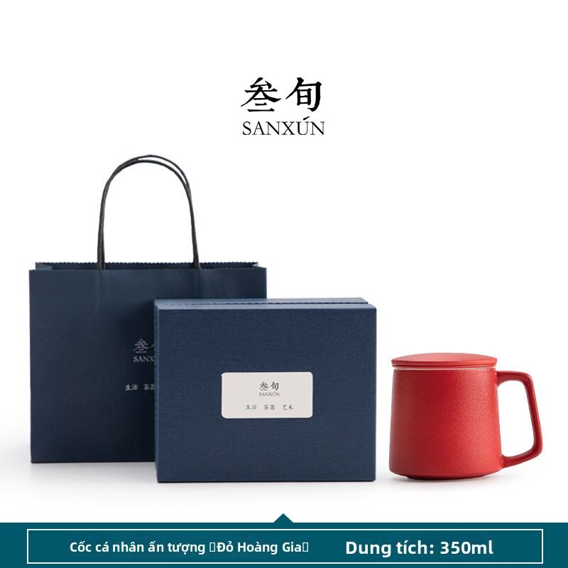 Sanxun | Office Filter Tea Cup with Lid Ceramic - 5