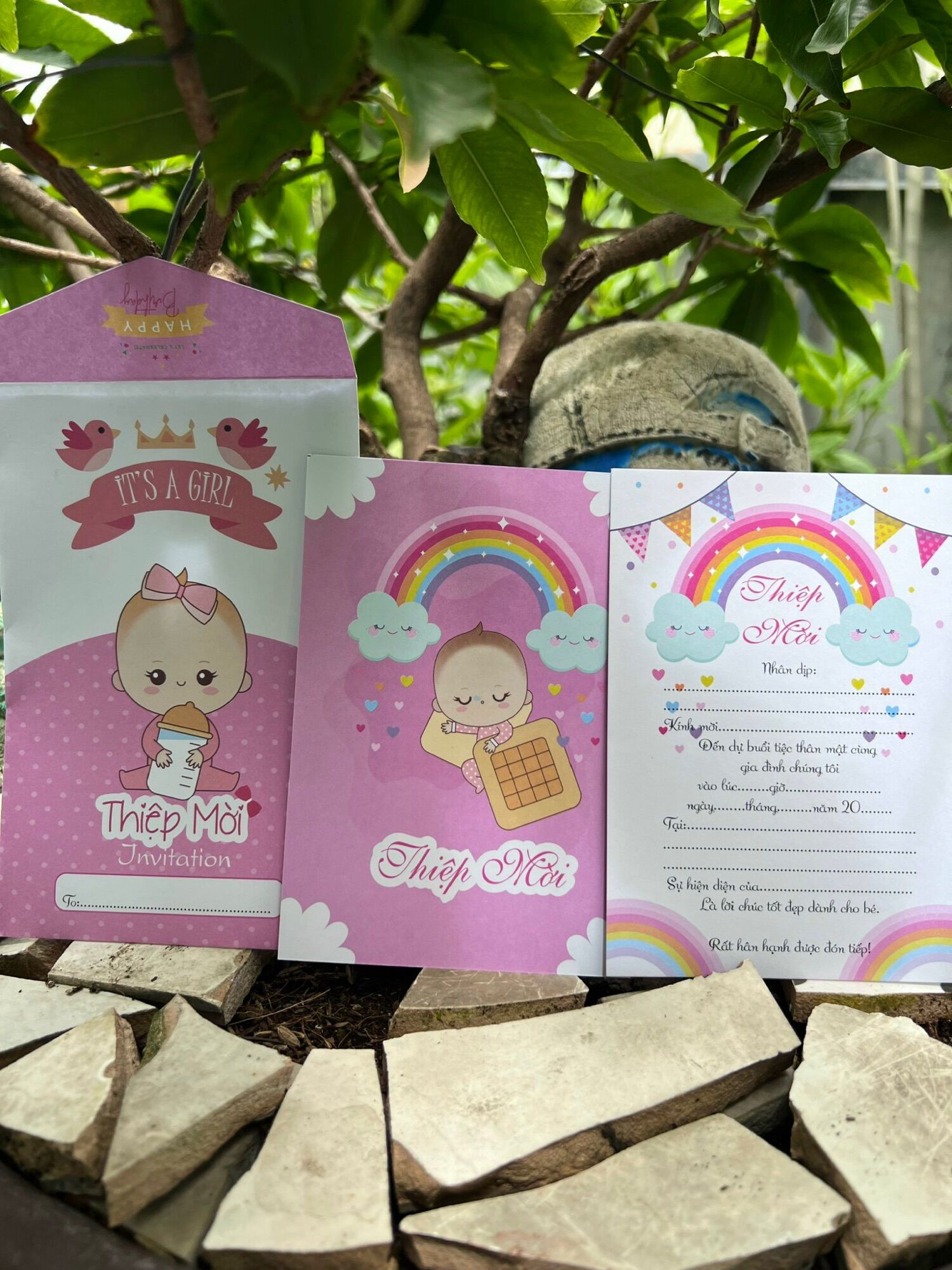 Combo 30 thiệp mời thôi nôi bé gái