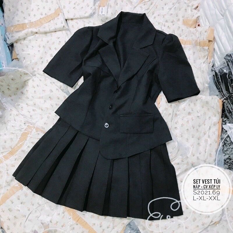 (SHOP BIGSIZE nữ 50kg đến 90kg) Set áo vest tà xoé chân váy ngắn SV03