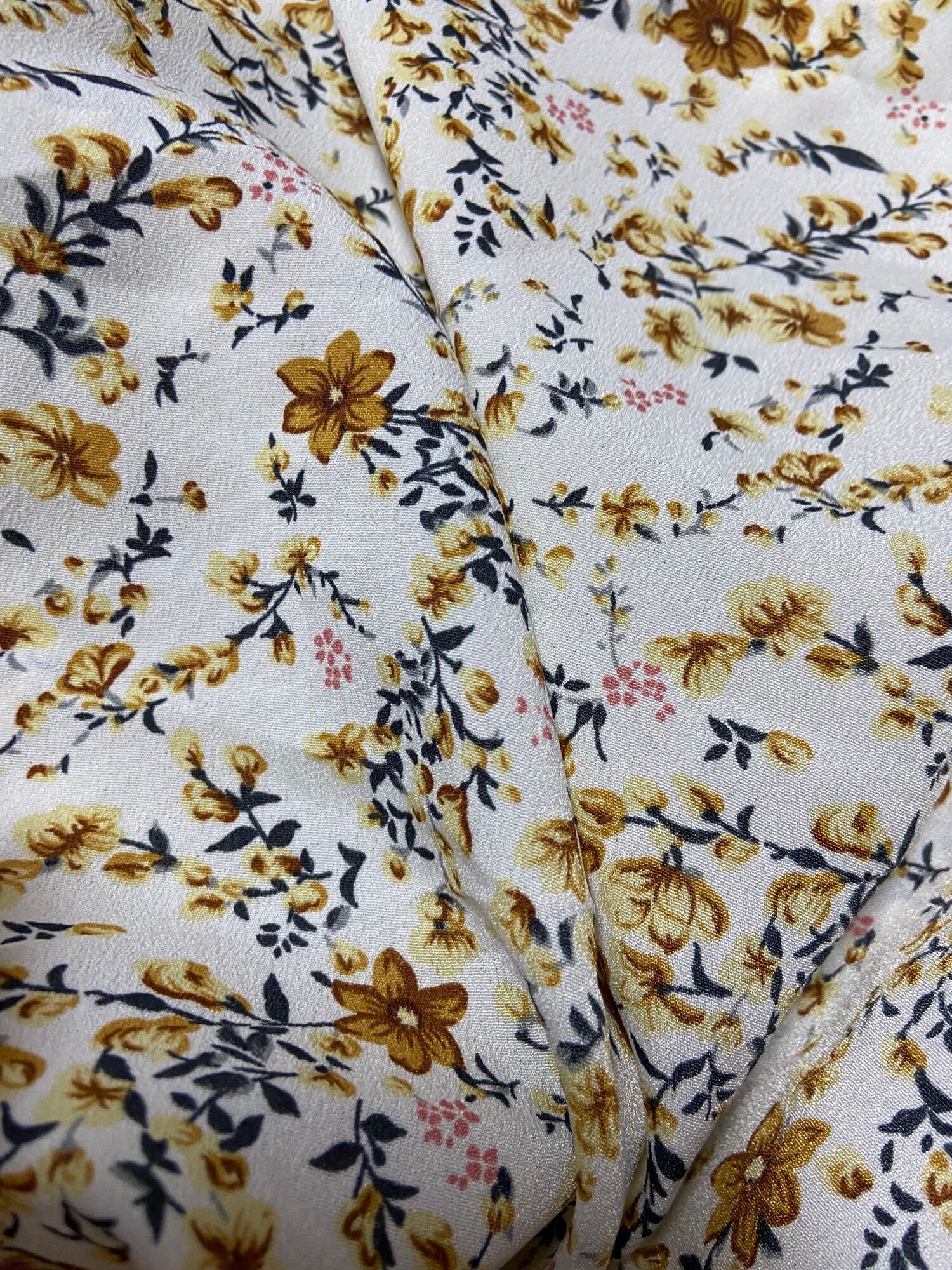 2m Vải lụa hoa nâu chất mịn co giản nhẹ đẹp khổ 1m5