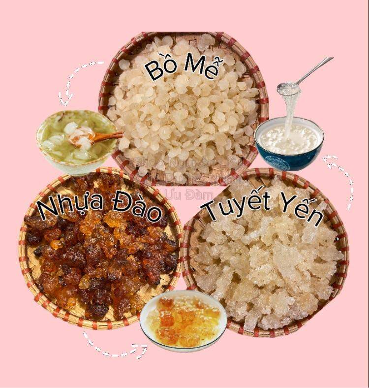 Nhựa đào Vân Nam + Tuyết liên tử (bồ mễ) + Tuyết yến Quý Châu [ nguyên liệu lẻ từ 10gr-100gr]