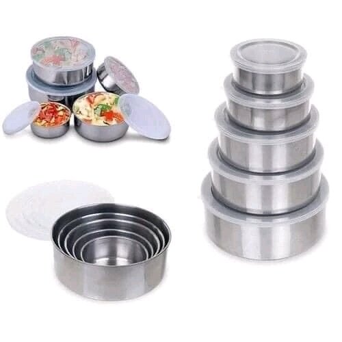 Bộ 5 bát inox cao cấp có nắp đậy - Bộ 5 thố hộp lạnh inox