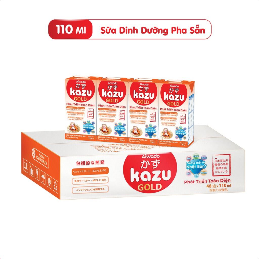 Thùng 48 hộp sữa pha sẵn Kazu Gold 110ml - phát triển toàn diện