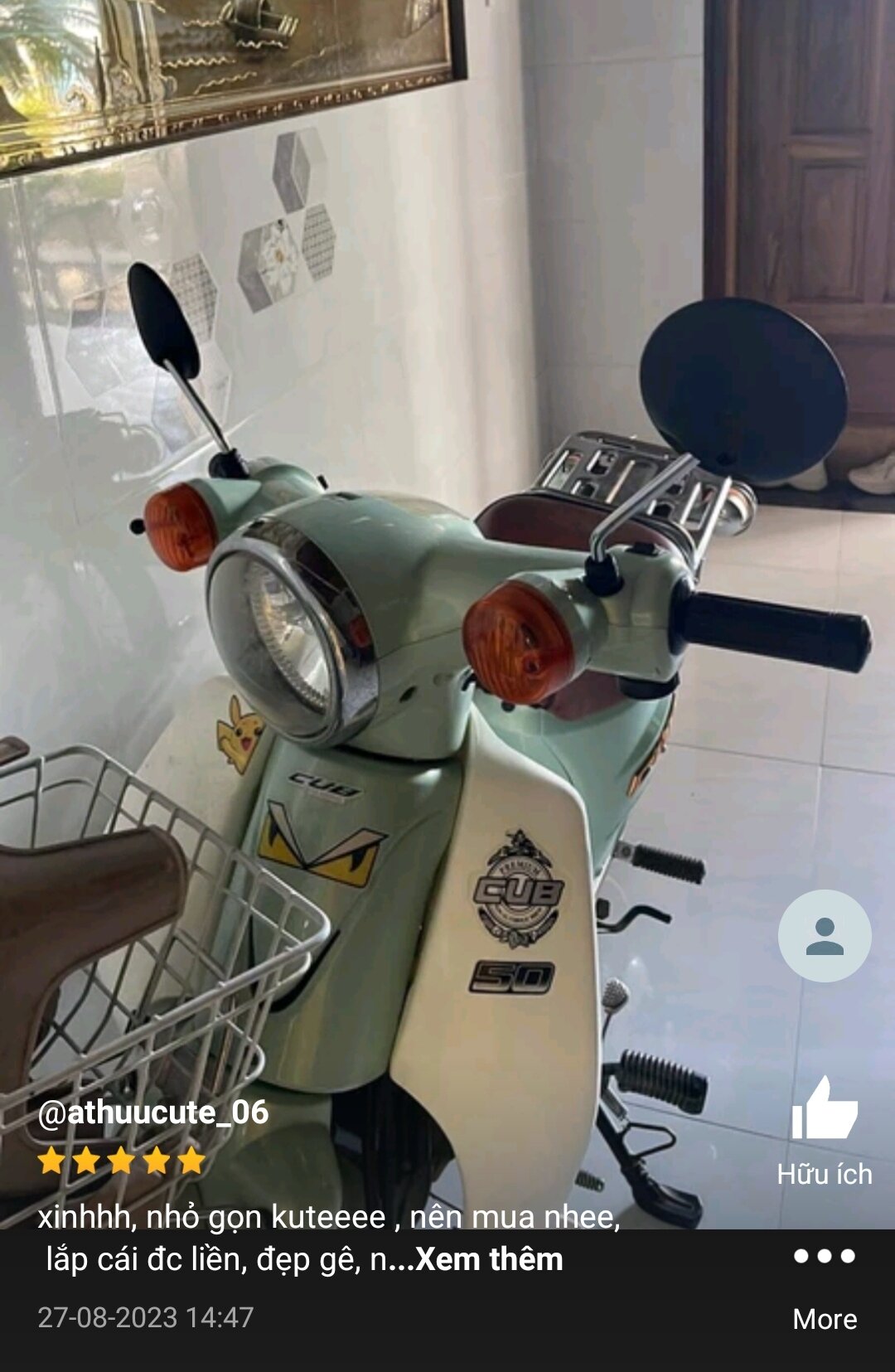 Kiếng chiếu hậu tròn chân 8 li xe CUB ( SL: 1 cặp)