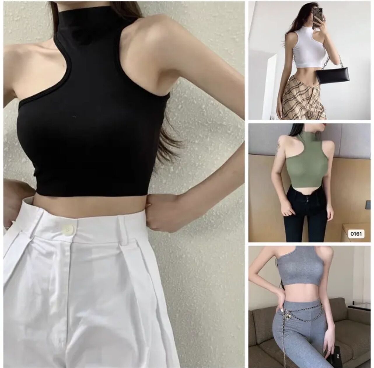 Áo kiểu thun croptop cổ lọ sát nách ôm cho nữ