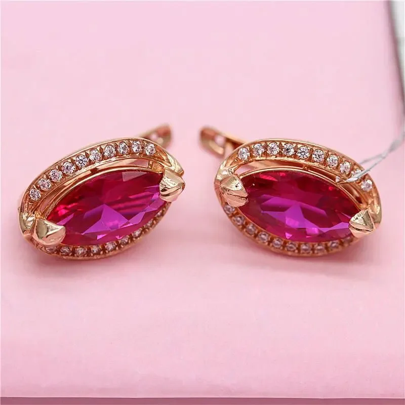 Ruby Earings Quyến Rũ Dành Cho Nữ Cổ Điển Dát Đá Quý Màu Đỏ Tòn Ten Bông Tai Đồng Mạ Hoa Hồng Vàng L