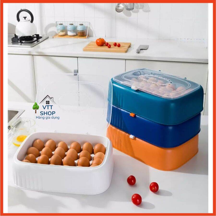 Hộp đựng trứng 24 quả, hộp bảo quản trứng trong tủ lạnh có nắp đậy trong suốt tiết kiệm không gian