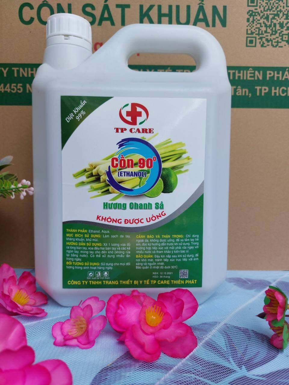 Dung dịch cồn sát khuẩn nhanh 90 độ can 5 lít hương chanh sả, hoa hồng, nước hoa, lavender, tự nhiên