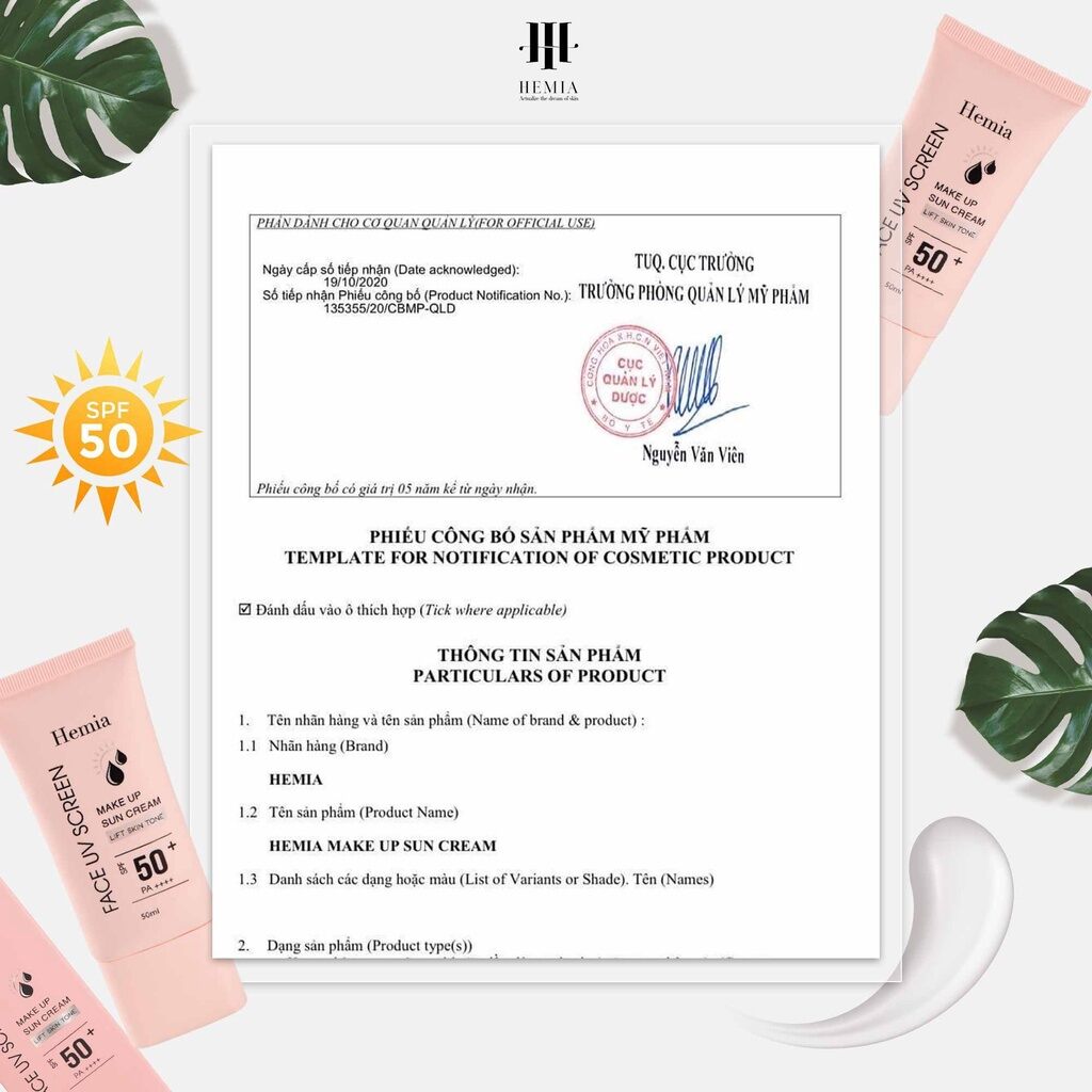 Kem Chống Nắng Hemia SPF 50 PA +++