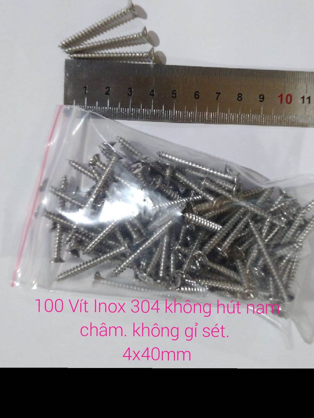 [HCM]100 vít Inox 304 4x40mm không hút nam châm (một ít có thể hút nhẹ là do va đập sinh từ tính không ảnh hưởng đến inox)không gỉ sét.