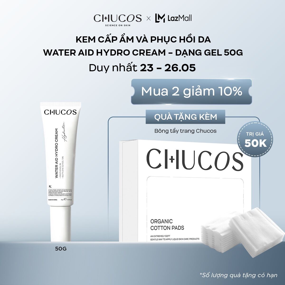 Kem Cấp Ẩm Và Phục Hồi Da Chucos Water Aid Hydro Cream 50g thumbnail