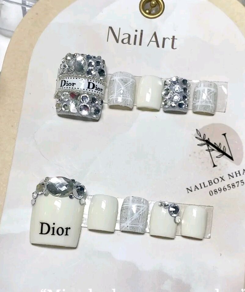 Nailbox thiết kế nail chân , gắn đá sang chảnh, from dài - mã 2