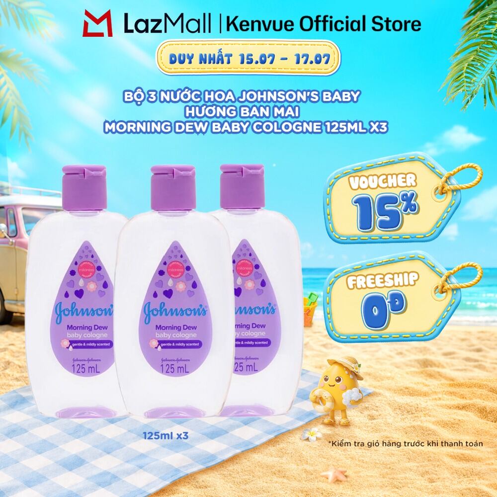 Combo 3  Chai Nước Hoa Cho Bé Johnson's Baby Cologne Hương Ban Mai Morning Dew Baby Cologne 125ml