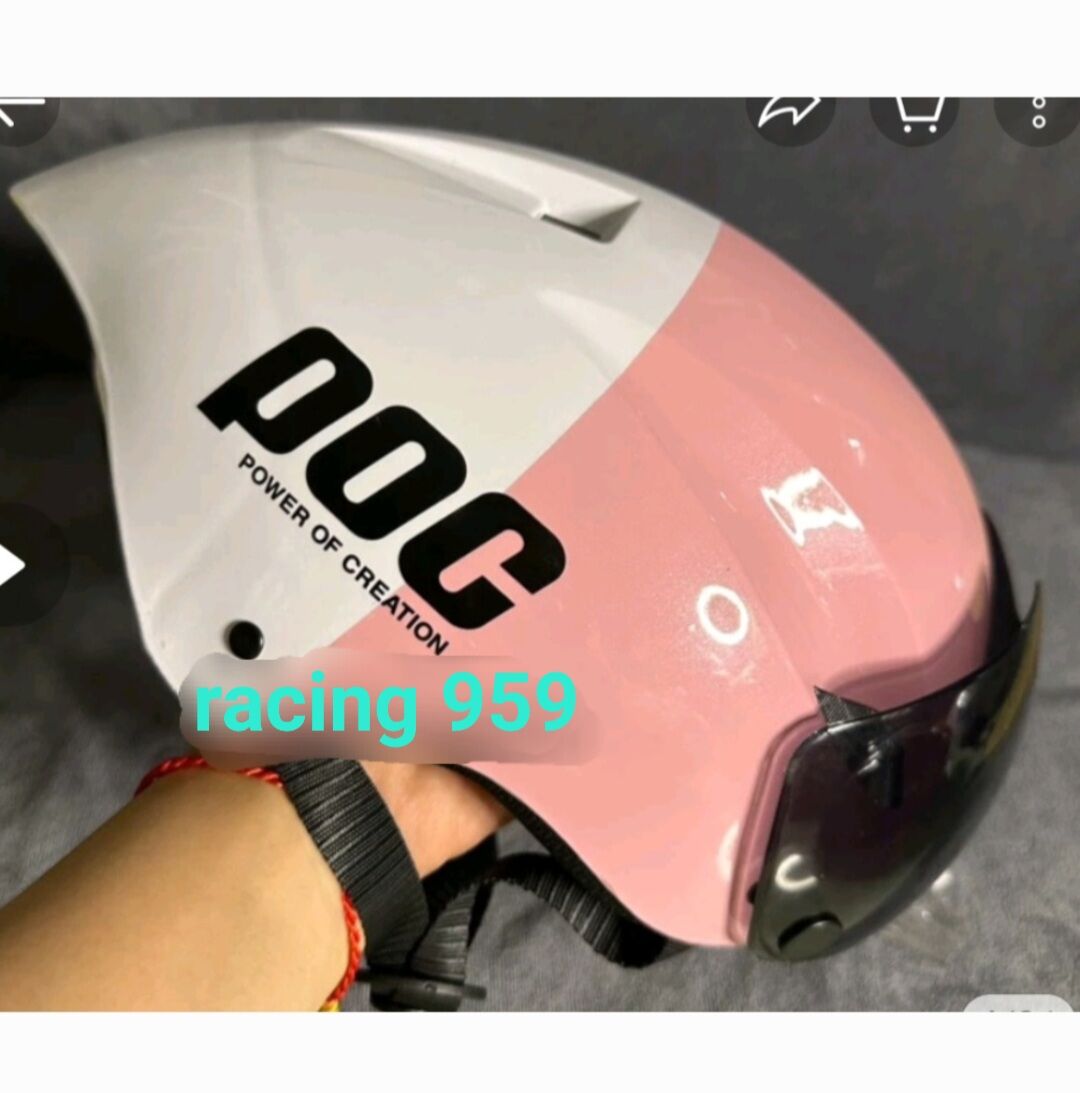 Nón POC đuôi nhọn kèm kính xịn ( Nón trơn lên tem P.O.C )