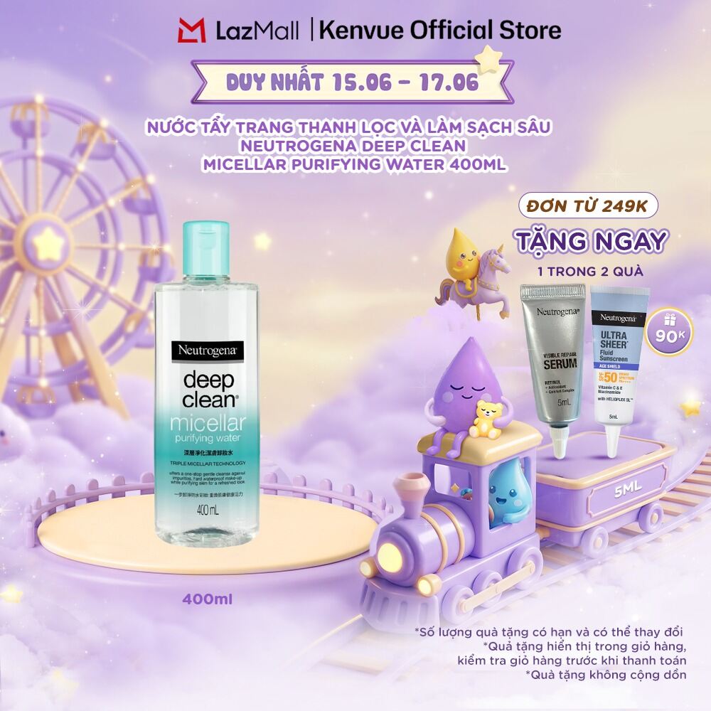 Nước tẩy trang Không Cồn thanh lọc và làm sạch sâu  Neutrogena Deep Clean Micellar Purifying 400ml