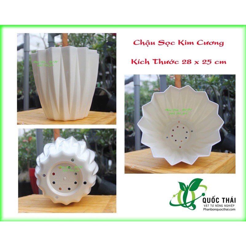 Chậu sọc kim cương 28 x 25 cm,màu trắng