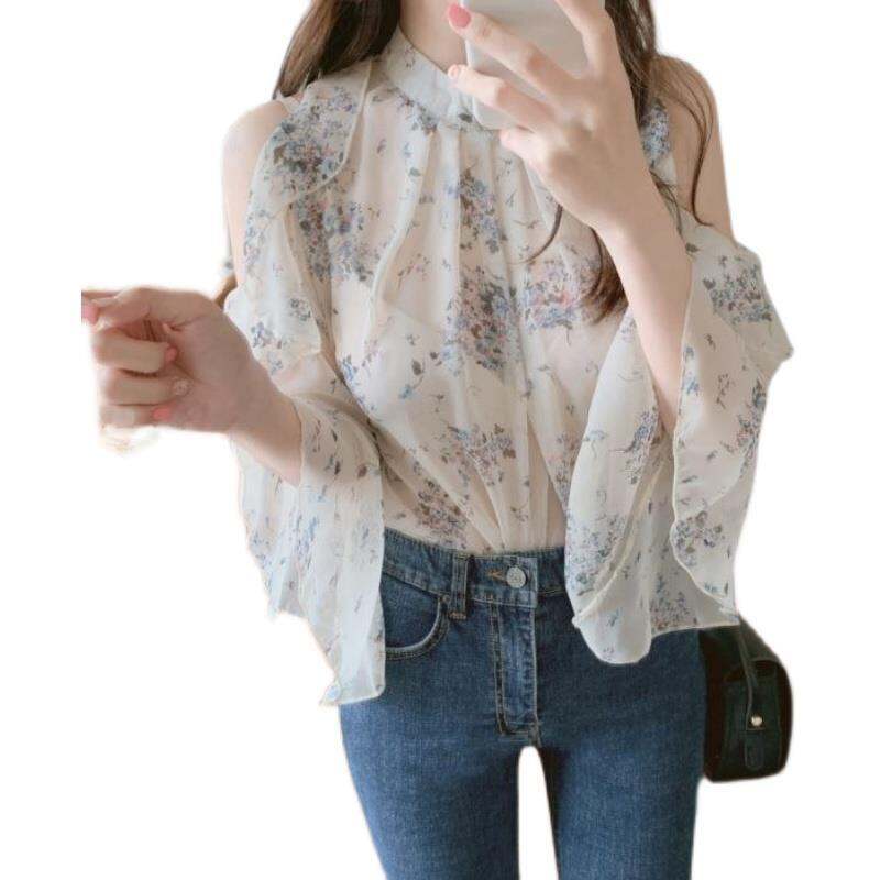 Áo Chiffon Chất Lượng Hoa Nhí Kiểu Pháp, Áo Sơ Mi Thiết Kế Thiểu Số Vai Loj Cảm Giác Tiểu Kế Rộng Rãi Kiểu Tây Cho Nữ, Áo Mỏng Xuân Hè
