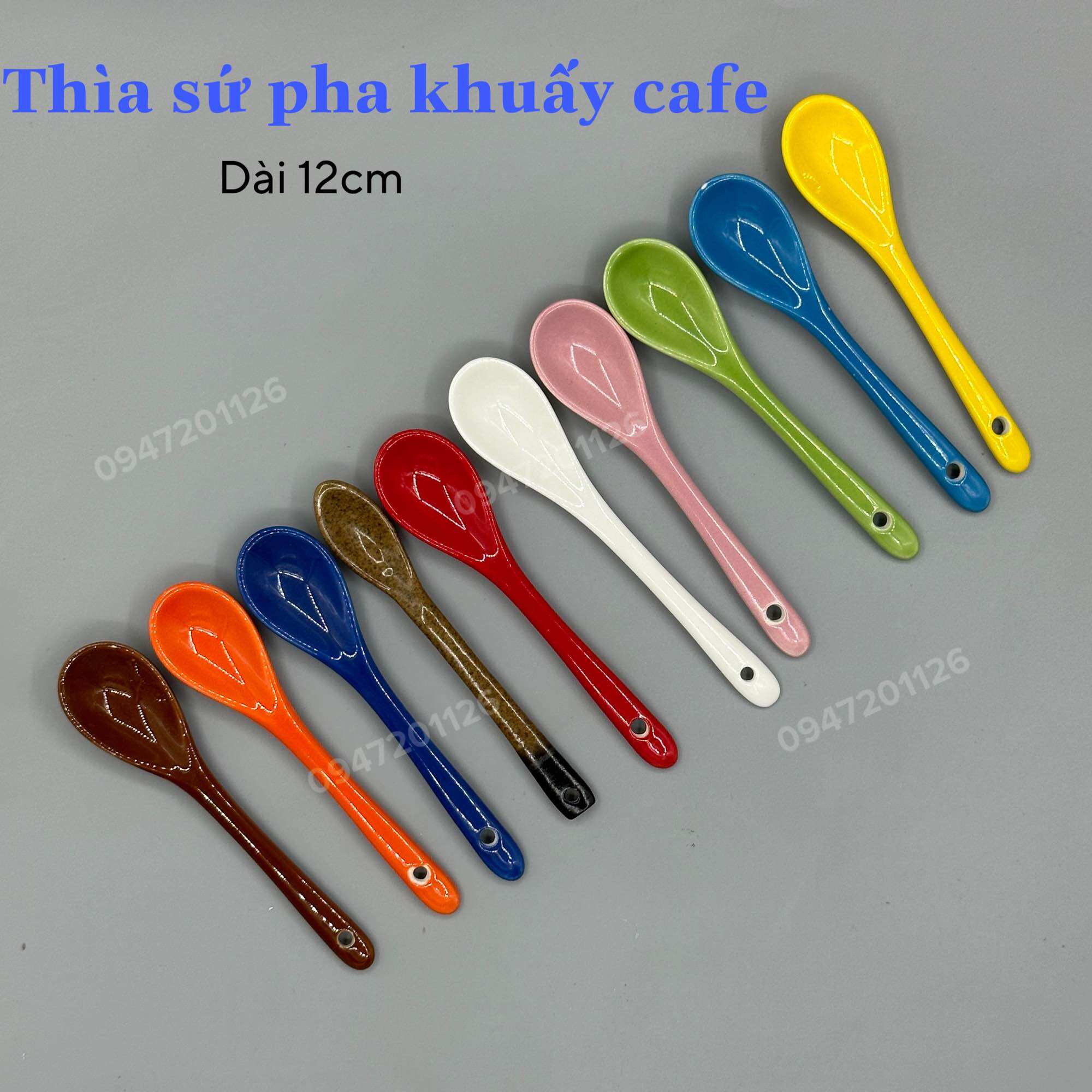 Thìa cafe gốm Bát Tràng - Thìa pha khuấy cafe dài 12cm