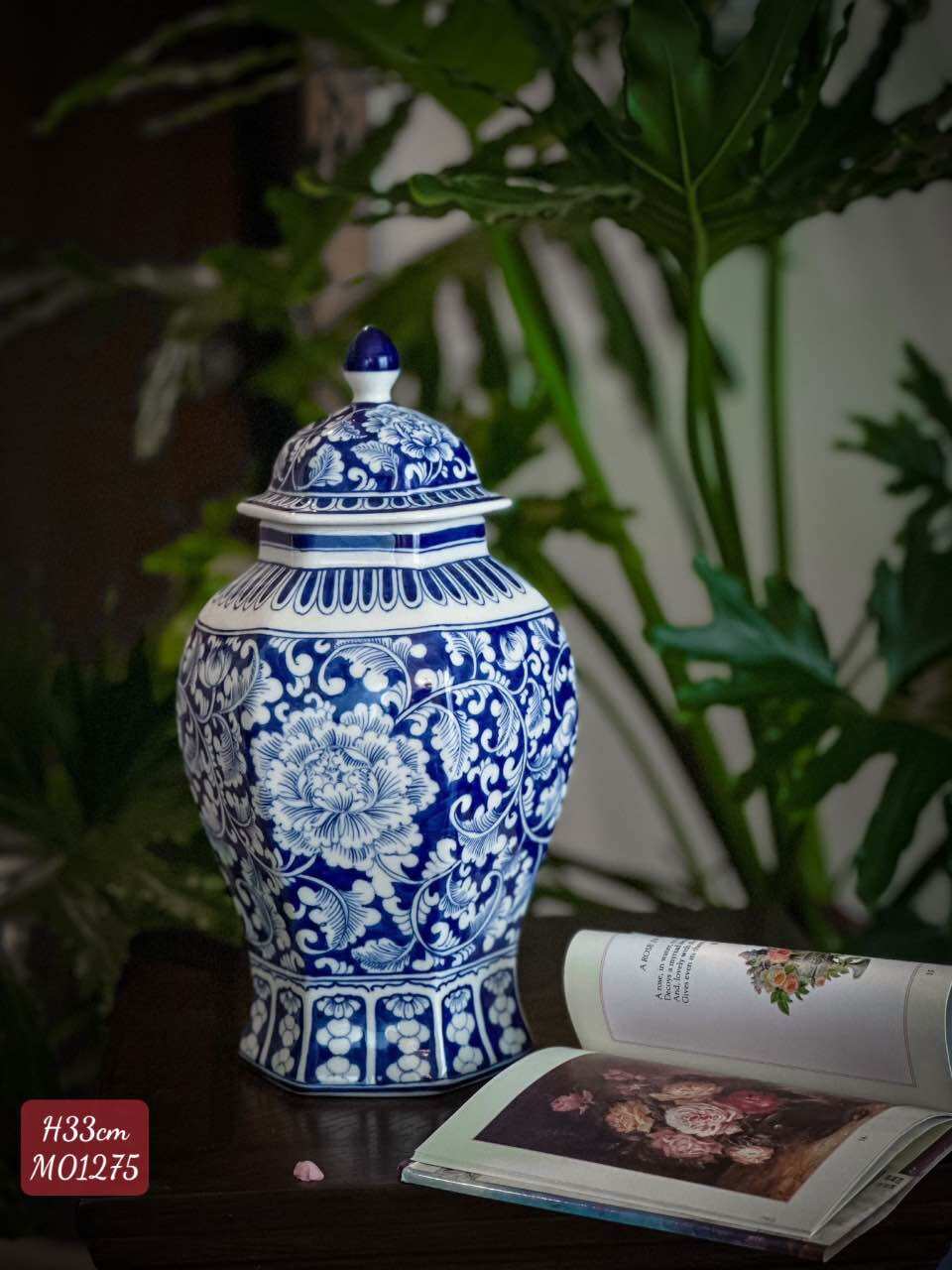 BÌNH CẮM HOA MEN LAM VẼ KĨ THỦ CÔNG GỐM SỨ BÁT TRÀNG.