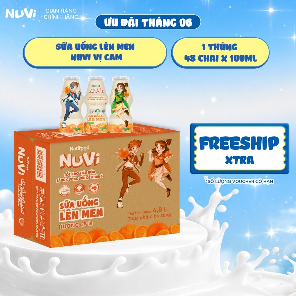 Thùng 48 Chai Sữa Uống Lên Men NuVi Vị Cam 100ml