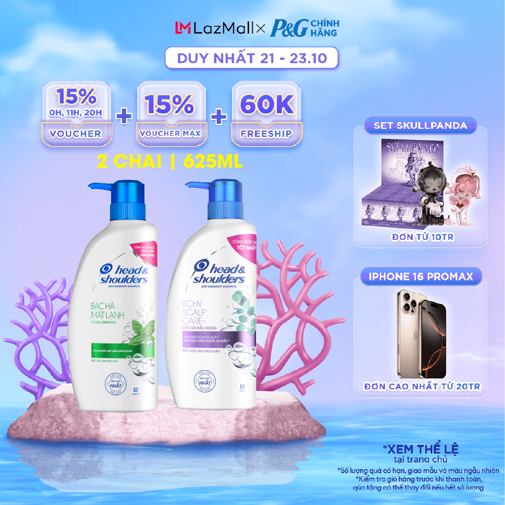 Combo 2 Dầu Gội Sạch Gàu HEAD&SHOULDERS Bạc Hà Mát Lạnh/ Giảm Ngứa Da Đầu Chai 625ML x2