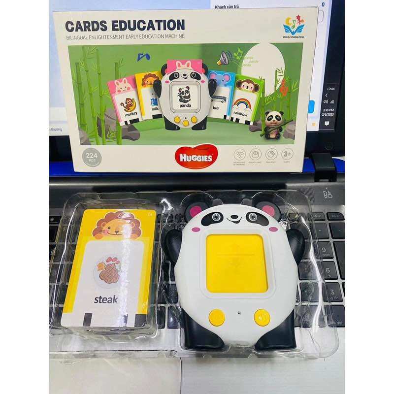 Máy đọc thẻ Tiếng Anh cho bé hkm huggies 112 thẻ hình gấu trúc và hổ con