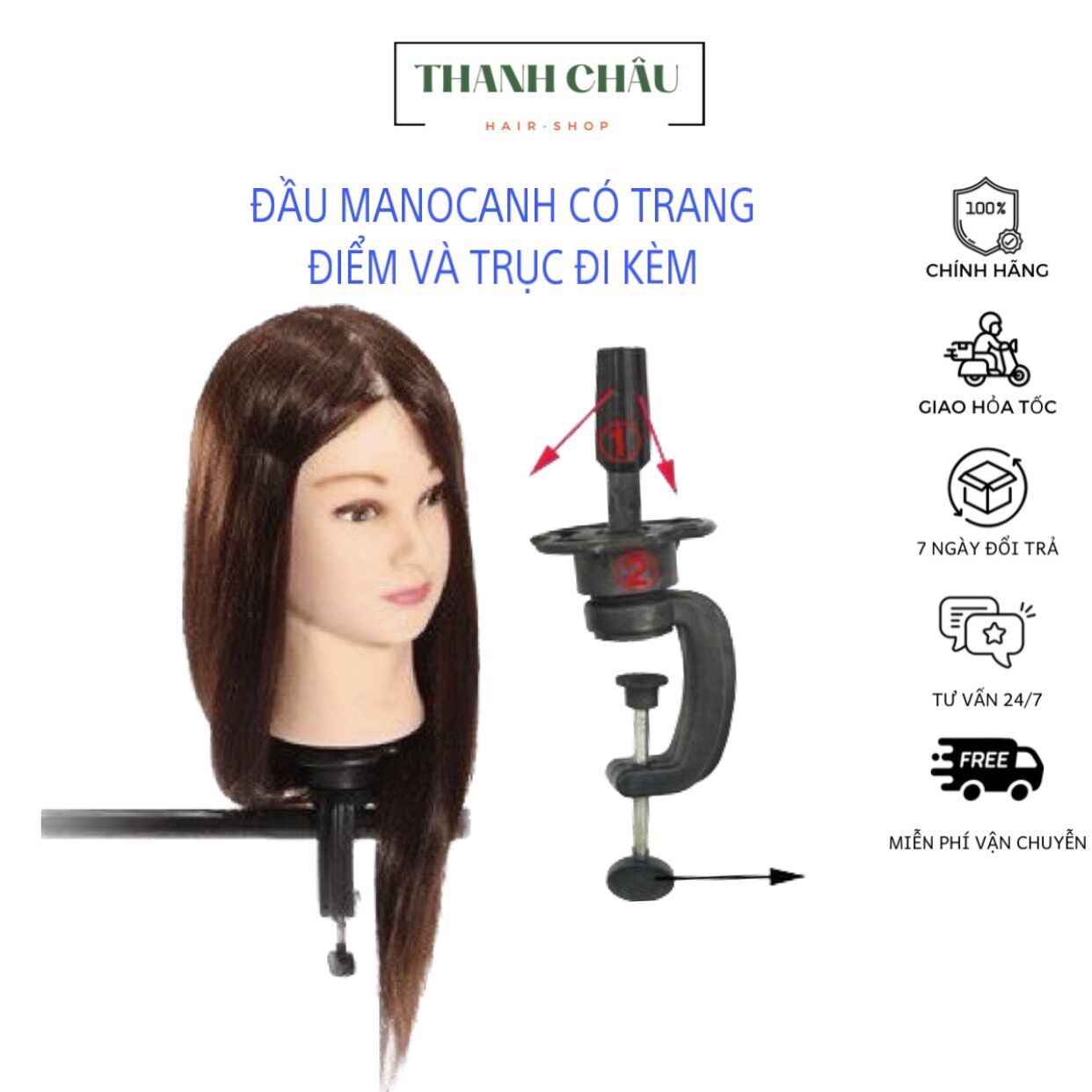 Đầu Canh Học Cắt - đầu ken tóc Giả đầu có trang điểm và có kèm trục